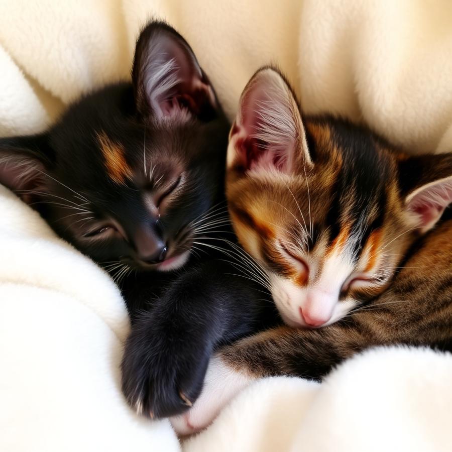 Two kittens snuggled together